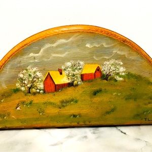 Vintage Acrylic Painting on Wood Signed PILAR 1990 Wall Hanging 14”-7”